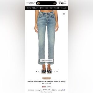 Rag & Bone The Harlow Ankle Straight Jeans In Amity NWT